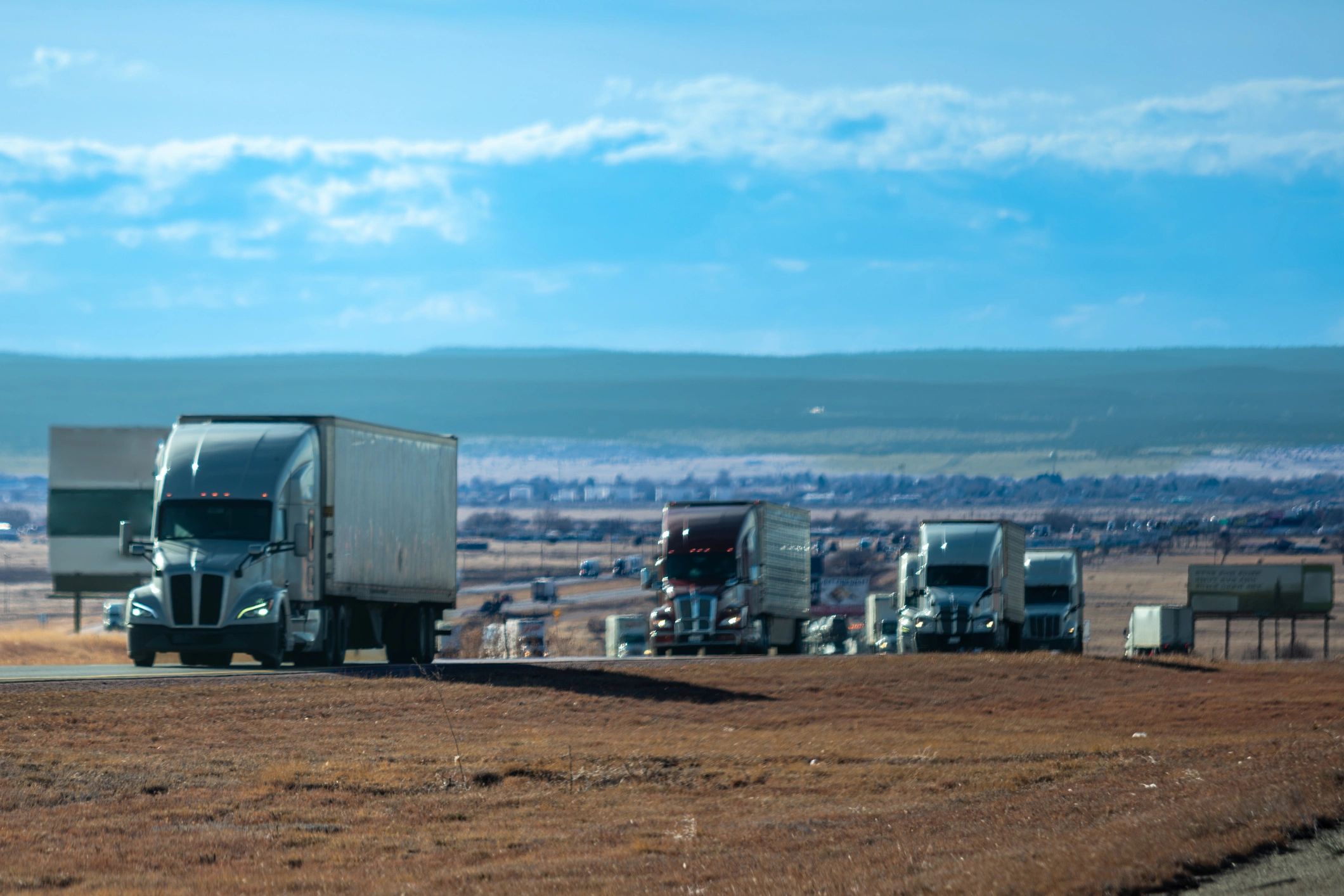 Commercial truck fleet lined up and ready for deployment